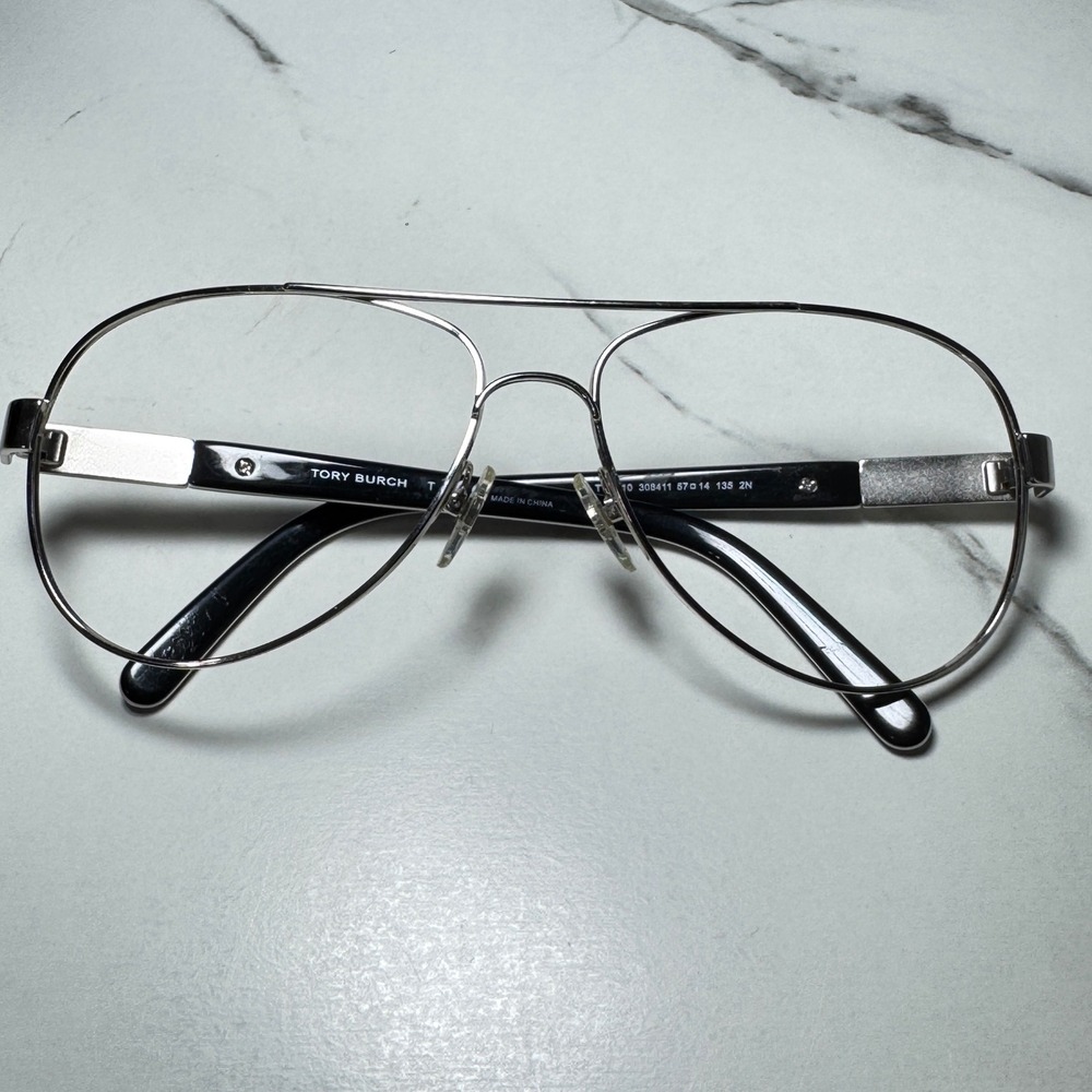 Tory Burch TY 6010 Silver Aviator Eyeglass Frames Black Arms 57-14-135